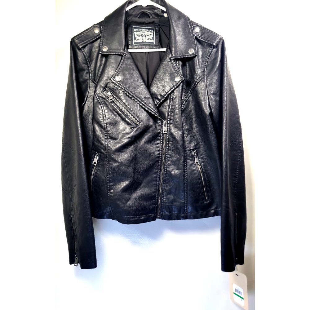 Levi's Women's Faux Leather Moto Jacket Black Full Zip NWT Size L - Picture 3 of 8
